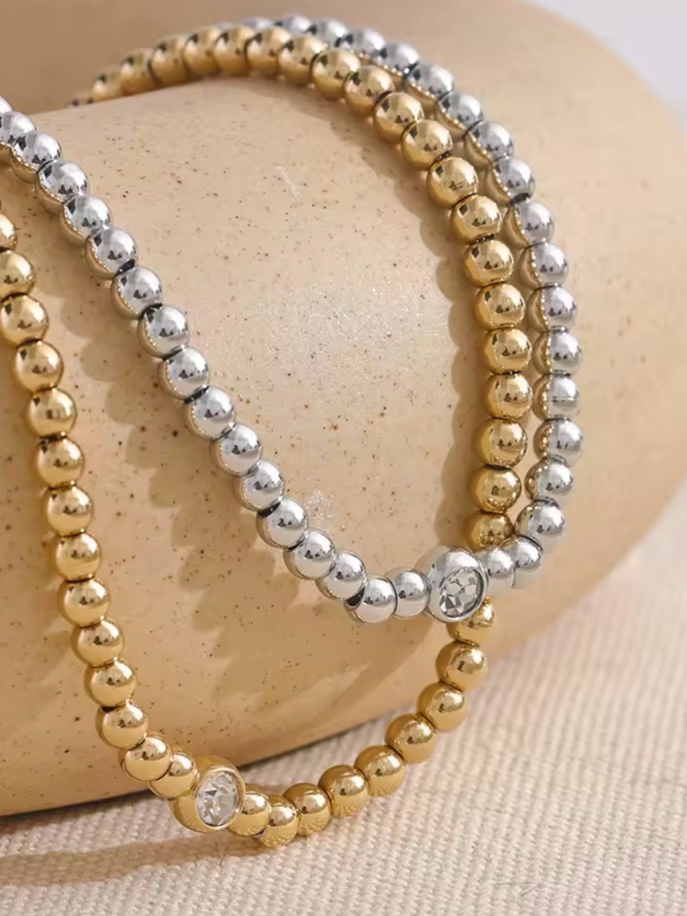 Silver tone Beaded Necklace with Clear Crystal Accent - Picture 7 of 8